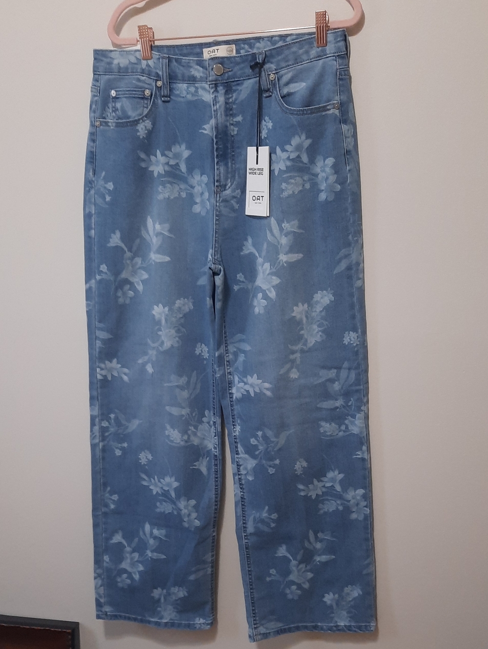 Oat New York Light Blue Floral Wide-Leg Jeans